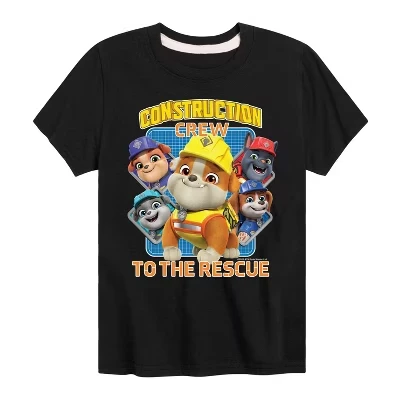 Футболка с коротким рукавом и рисунком для мальчиков - Paw Patrol - Rubble & Crew Строительная бригада спешит на помощь, черная