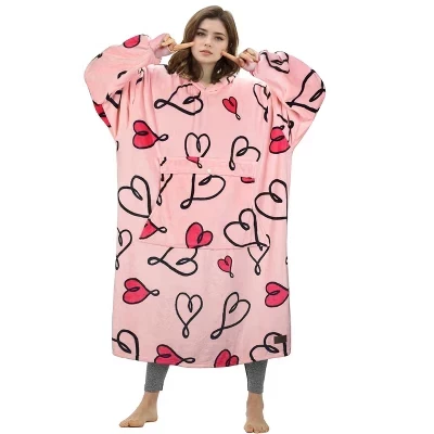 Женская толстовка с капюшоном Oversize Blanket на все тело, удлиненный флисовый пуловер, подарок для женщин, жены, подруги, love art pink