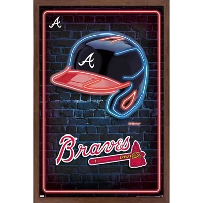 MLB Atlanta Braves - Неоновый шлем, 23 настенных плаката в рамке из красного дерева