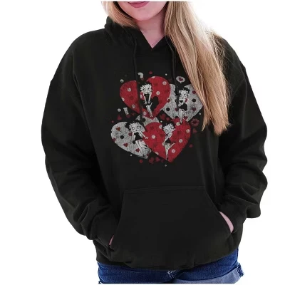 Толстовка с капюшоном Betty Boop Love Hearts And Kisses Женская лицензионная черная