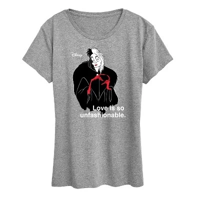 Женская футболка Cruella De Vil Love с немодным рисунком и коротким рукавом heather grey