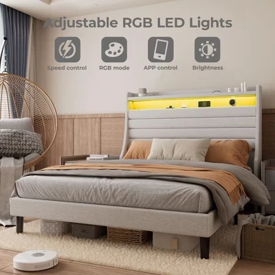 Кровать CuisinSmart с LED-подсветкой и зарядкой, белая