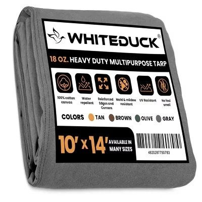 Плотный брезентовый чехол WHITE DUCK из водостойкого хлопка весом 18 унций с усиленными краями и втулками из нержавеющей стали серого цвета