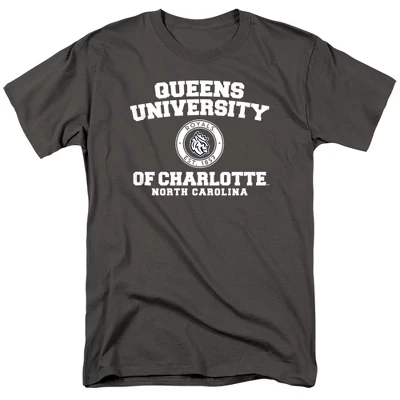 Мужская футболка NCAA Queens, круглый логотип, угольная