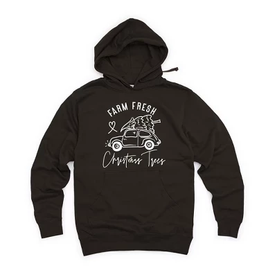 Женская толстовка с капюшоном с рисунком Farm Fresh Christmas Trees Car черного цвета