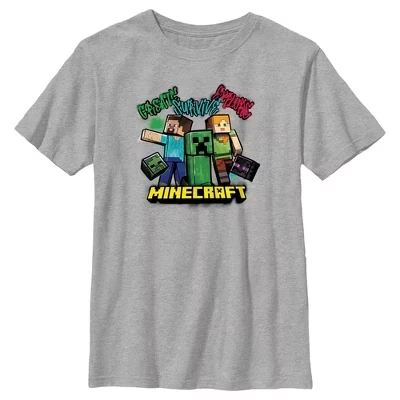 Футболка для мальчиков Minecraft «Создавай, выживай», меланжевая