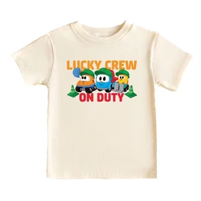 Leo the Truck Lucky Crew On Duty - Футболка для малышей с коротким рукавом и рисунком кремового цвета