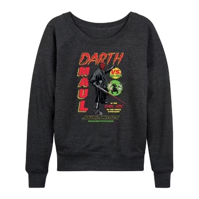 Женская футболка Darth Maul Ad из легкой французской махровой ткани с широким вырезом и длинным рукавом с графическим рисунком heather charcoal