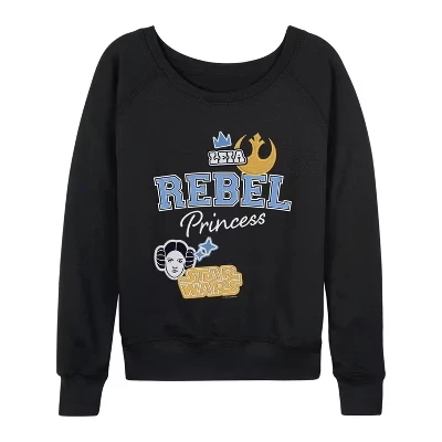 Женская рубашка с искусственными нашивками Rebel Princess, легкая французская махровая рубашка с широким вырезом и длинным рукавом, черная с рисунком
