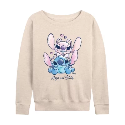 Женская легкая французская махровая рубашка Angel And Stitch с широким вырезом и длинным рукавом, выполненная в графическом стиле.