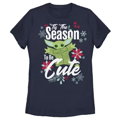 Женская футболка The Mandalorian Christmas The Child Cute Season синего цвета