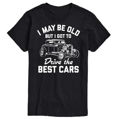 Мужская футболка с коротким рукавом и рисунком I May Be Old Drive Best Cars черного цвета