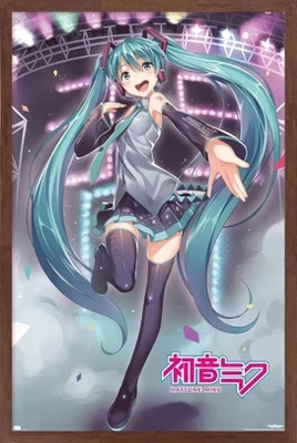 Постер в раме Trends International Hatsune Miku Stage Lights, махагон