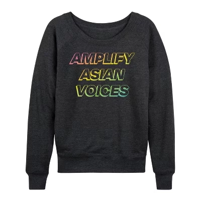 Женская рубашка Amplify Asian Voices из легкого французского махрового материала с широким вырезом и длинными рукавами с графическим рисунком heather charcoal