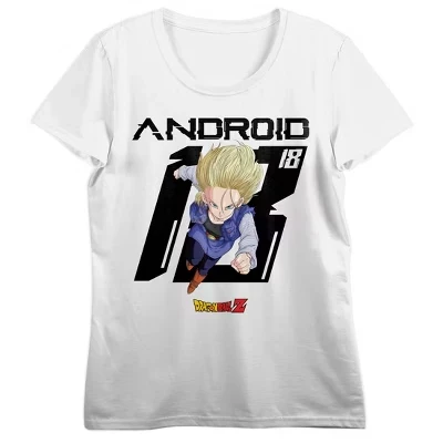Android 18 Dashing Женская белая футболка с круглым вырезом и коротким рукавом белого цвета