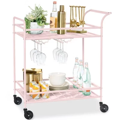 Барная тележка Best Choice Products двухъярусная, розовая