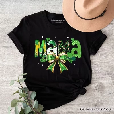 Футболка Coquette Mama с бантом на День Святого Патрика, зеленая футболка Lucky Shamrock Clover | черный