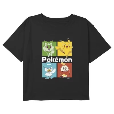 Футболка для девочек Pokemon «Разноцветные квадраты», черная