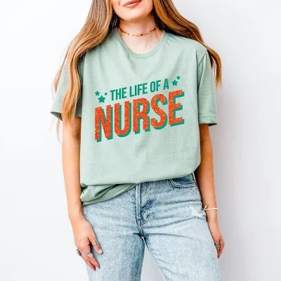 The Life Of A Nurse Puff/Блестящая женская футболка с коротким рукавом sage