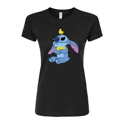 Женская приталенная футболка с рисунком Stitch and Chickens черного цвета