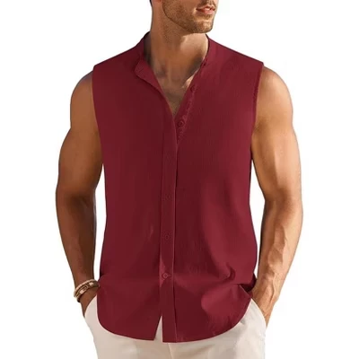 Men's Summer Beach Tank Tops Sleeveless Button Up Shirt Casual Textured Tank Shirts der