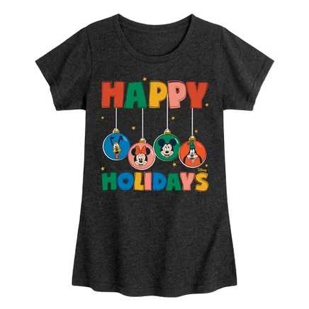 Happy Holidays Ornament Heads Fitted Short Sleeve Graphic T-Shirt heather black