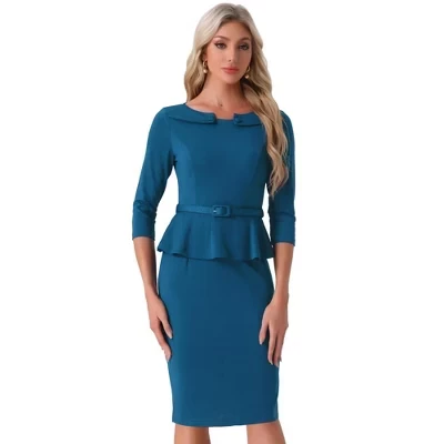 Женское платье INSPIRE CHIC миди с баской, синее