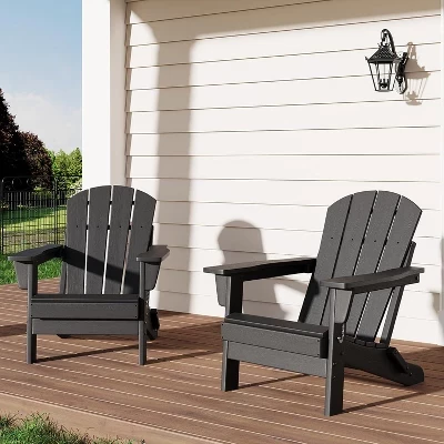 Набор складных стульев Adirondack, Уличные стулья из пластика HDPE вместимостью 380 фунтов черного цвета