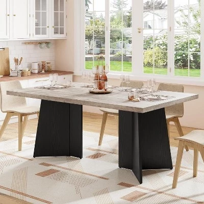 Dining Table for 4-6, 63 Inch Farmhouse Kitchen Table with Large Tabletop, Rectangular Dinner Eating Table for Dining Room, Kitchen, Office gray