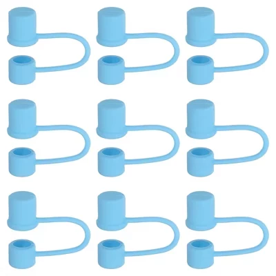 Cute Reusable Dust-proof Silicone Spill Stopper for Straw Cup 9 Pcs light blue