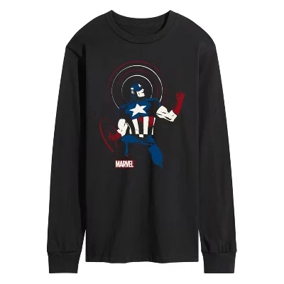 Men's -  - Captain America Shield Pose Long Sleeve Graphic T-Shirt black