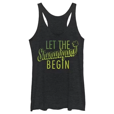 Women's Lost Gods St. Patrick's Day Let the Shenanigans Begin Racerback Tank Top black heather