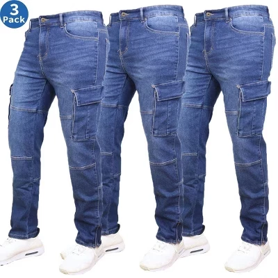 Мужские стрейчевые джинсы-карго с карманами-3 упаковки dark wash x3