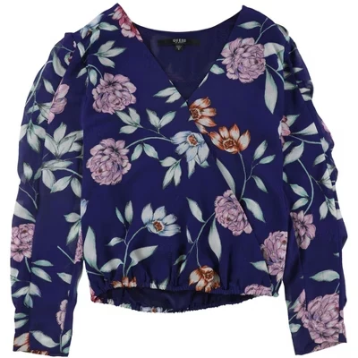 GUESS Женский стихарь Eliza с цветочным рисунком, кимоно, верхняя блузка, синий