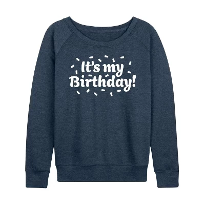 Женская рубашка It's My Birthday из легкого французского махрового полотна с широким вырезом и длинными рукавами цвета Хизер индиго.