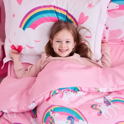 Joydy All Seasons Kid Twin Comforter Set 5 Piece Bedding Set for Boys Girls Super Soft Microfiber Bed in a Bag with Comforter Sheets Pillowcase Sham pink