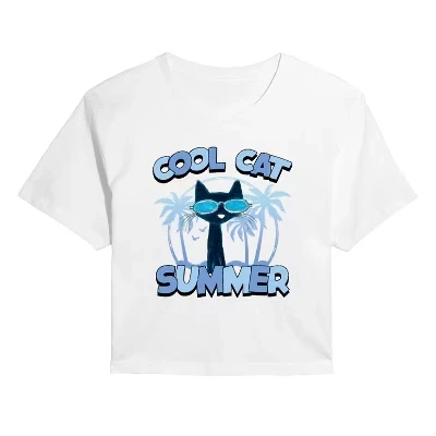 Женская летняя укороченная футболка с рисунком Cool Cat, белая