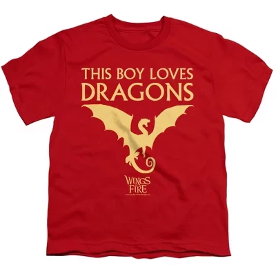 Boys' Wings Of Fire Boy Loves Dragons T-Shirt red