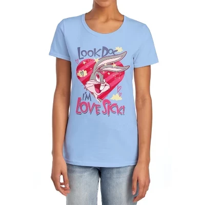 Women's  Valentine's Day Bugs Bunnny Love Sick T-Shirt light blue