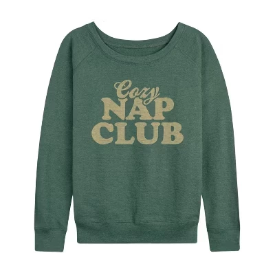 Женская рубашка Cozy Nap Club из легкого французского махрового полотна с широким вырезом и длинным рукавом с графическим рисунком heather juniper