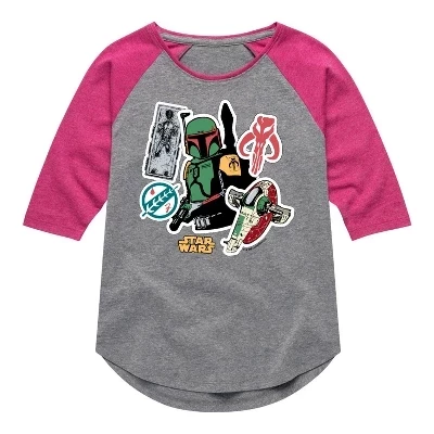 Футболка с принтом Boba Fett Stickers Tail Raglan, спортивная футболка цвета вереска/фуксии