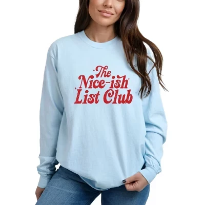 The Nice-ish List Club Distressed - Женская одежда, окрашенная футболка с длинным рукавом и рисунком chambray