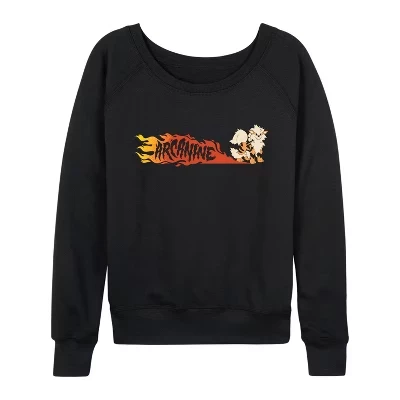 Женская рубашка с рисунком покемона Arcanine Fire, легкая французская махровая рубашка с широким вырезом и длинным рукавом, черная