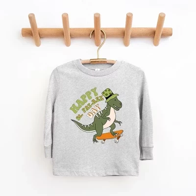 Детский лонгслив The Juniper Shop Happy St. Pat-Rex Day, серый меланж
