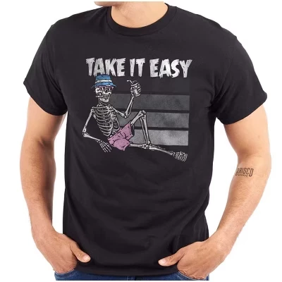 Забавная футболка с изображением ленивого скелета Take It Easy Graphic для мужчин или женщин черного цвета
