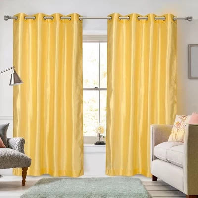 Пара роскошных штор Ruthy's Textile с люверсами из искусственного шелка размером 54 x 84 дюйма каждая желтого цвета