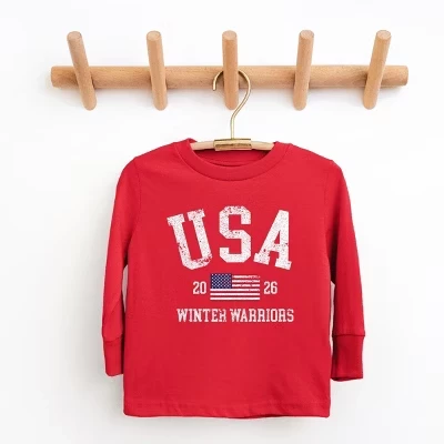 USA Winter Warriors - Молодежная футболка с длинным рукавом и рисунком красного цвета