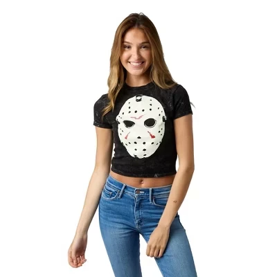 Женская серая футболка Friday The 13th Hockey Mask с минеральной пропиткой, круглым вырезом и коротким рукавом, укороченная детская футболка friday the 13th hockey mask