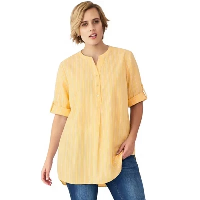Туника Henley sundance stripe свободного кроя с закатанным рукавом Ellos длиной три четверти из 100% хлопка в полоску sundance