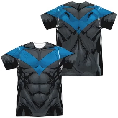 Мужская синяя униформа Nightwing (принт спереди и сзади), костюмная футболка с коротким рукавом, белая
